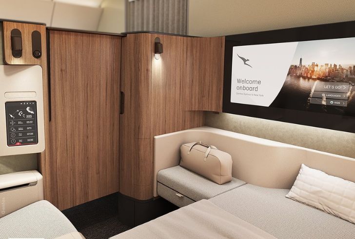 Business-class lie-flat beds on Qantas Airbus A350-1000.